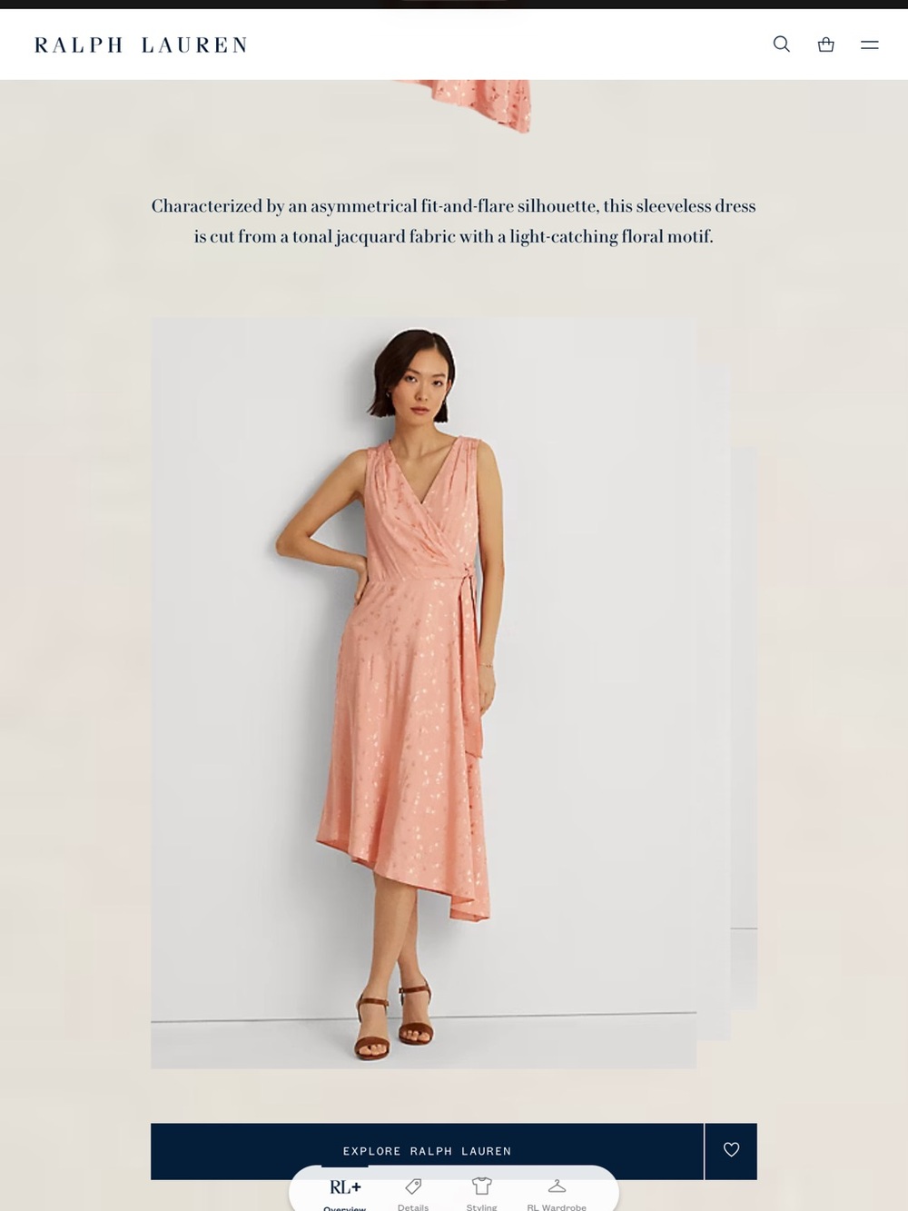 Ralph Lauren Peach Asymmetrical Jacquard Wrap Dress